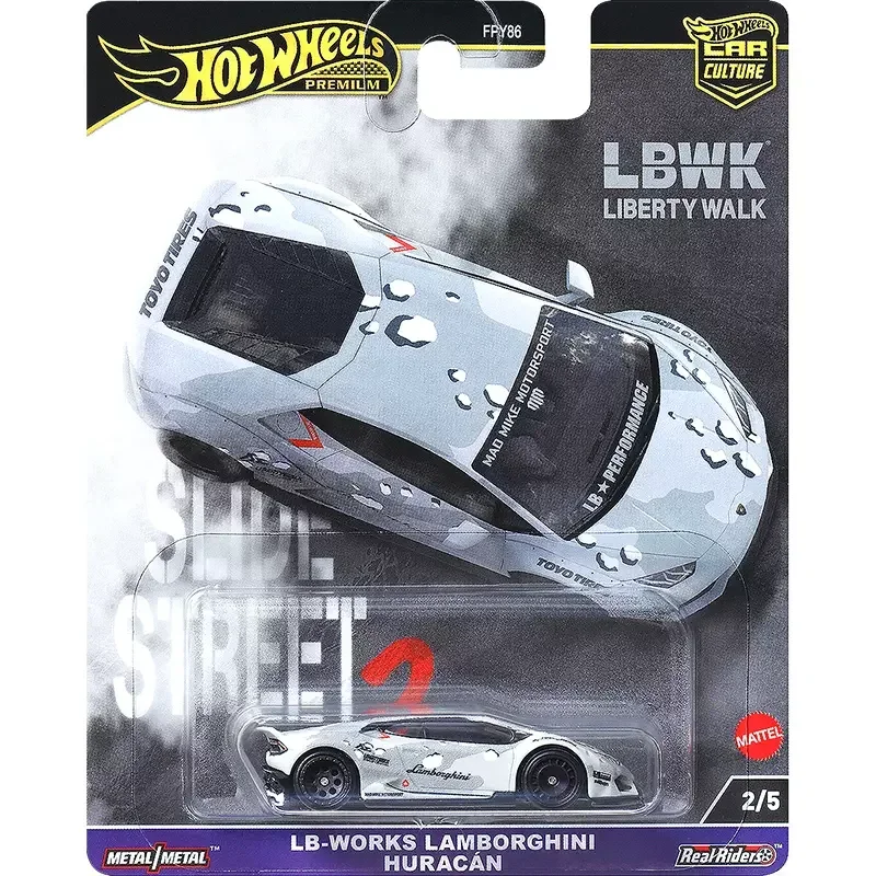 Hot Wheels-Carro Cultura Premium Modelo de Liga, Slide Street 2, Nissan, Lamborghini, Toyota, Mustang Boy Brinquedos, Veículo Esportivo, 1:64,