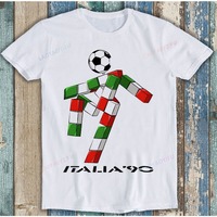 New Arrival Football Soccer Italy 1990 Novelty Printed Tees Fashion Casual Streetwear Hip-hop Hipster Loose O-neck Hot Sale Tops