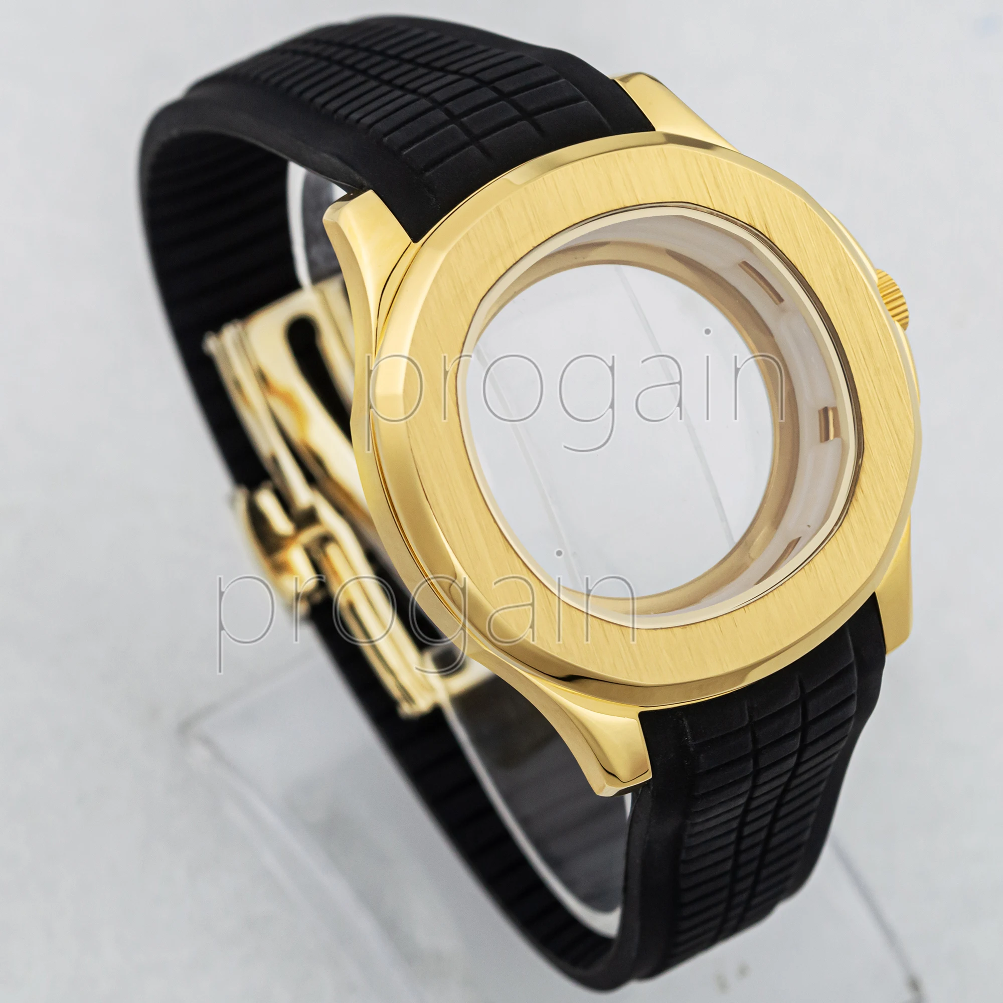 Waterproof Case NH35 Case Stainless Steel Case 42mm Watch Gold Case Rubber Strap for Nautilus AQUANAUT NH35 NH36 Movement Parts