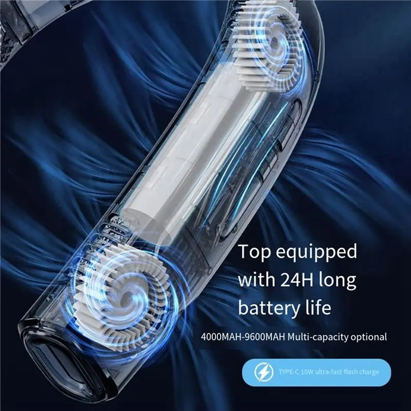 BABZ Portable Air Conditioner Neck Fan Semiconductor Cooling Bladeless Fan, Rechargeable Hanging Personal Fan for Outdoor, Blue