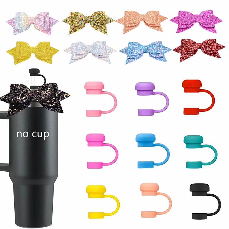 Straw Cap 1 For Decorative Cup Bow Decorative Solid Color Silicone Straw Cover Dust Straw Head