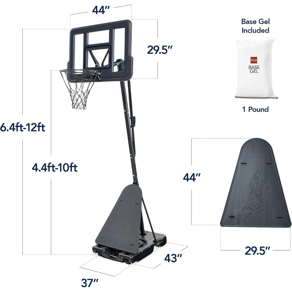 طوق كرة سلة محمول مع ارتفاع قابل للتعديل ولوحة خلفية مقاومة للكسر وإرجاع الكرة وقاعدة للعب التنظيم بطول 4.4-10 أقدام