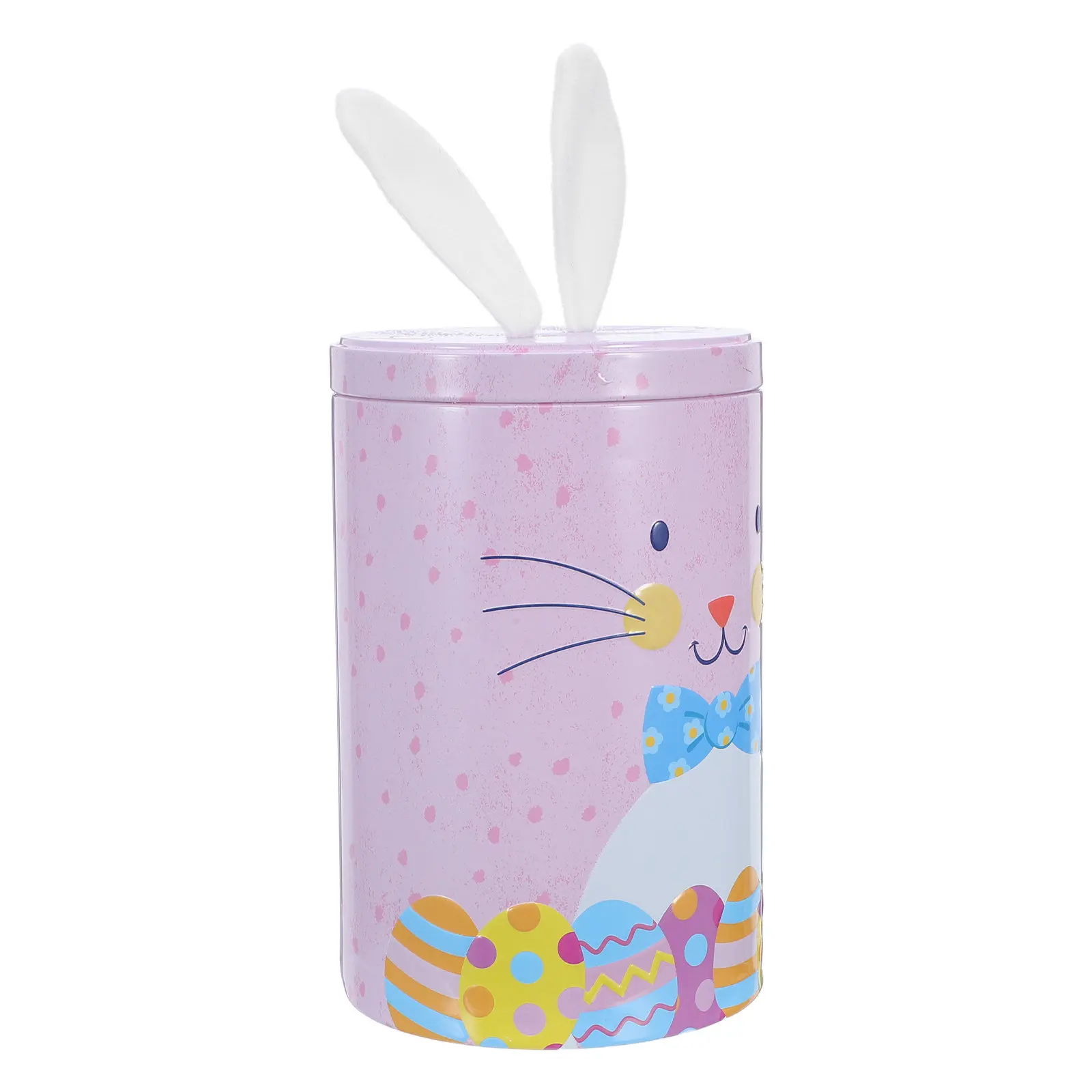 Easter Bunny Metal Candy Box Pink Round Storage Tin Cute Animal Cookie Jar for Kitchen Kids Room Snacks Sealed Candy Box