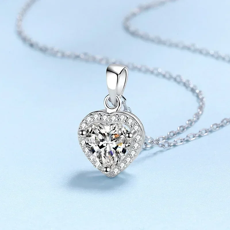 Shining Heart Pendant Moissanite Diamond 1Carat Necklace for Women, Luxury Platinum PT950 Fine Jewelry Wedding Birthday Gift