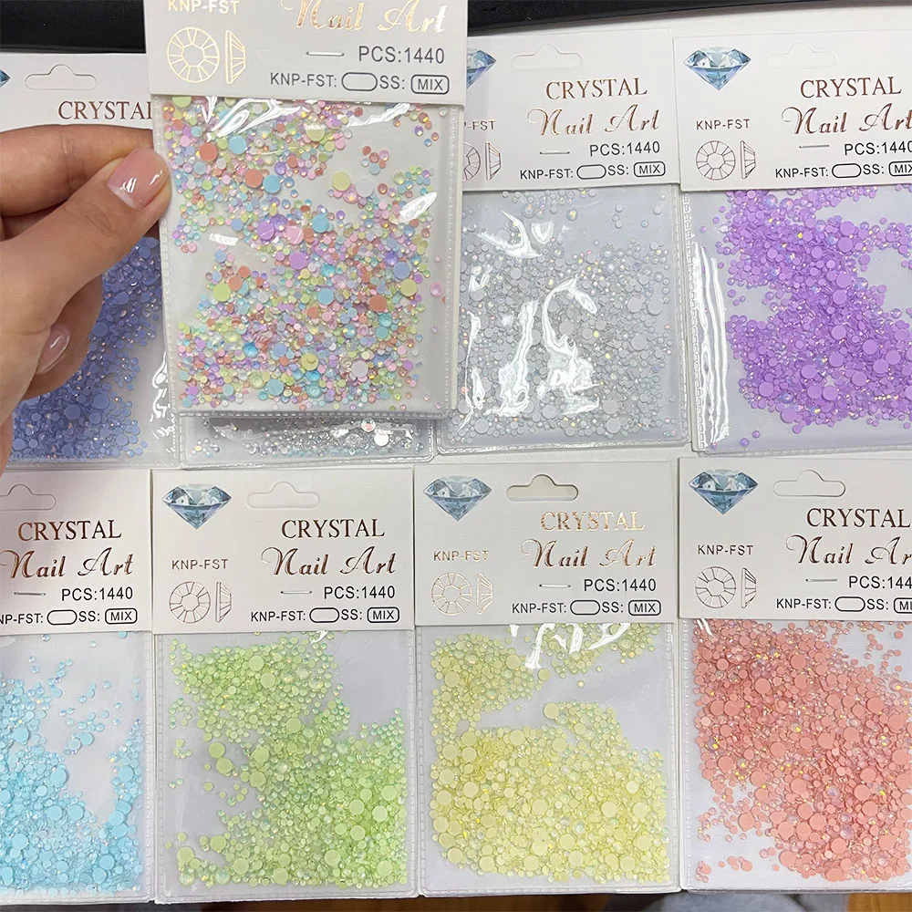 3D Pérola Strass para Nail Art, Cores Sereia Doce, Flatback Redondo, Contas De Cristal, Nail Art Decoração, DIY Manicure Design, 1440PCs