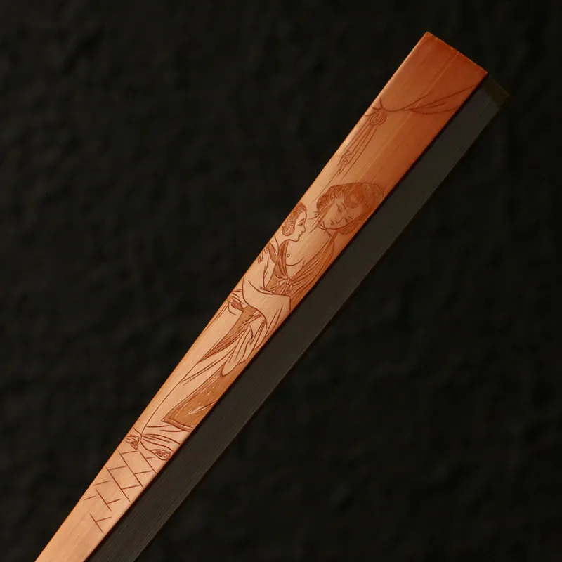 A purely hand-engraved three-piece green fan with a three-piece green fan frame bamboo carved literati fan