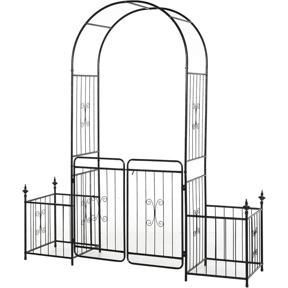 86 Garden Arch with Trellis and Climbing Plants, Wedding Decor, Grape Vines, Locking Door, Planter Baskets, Flourishes & Arrow T