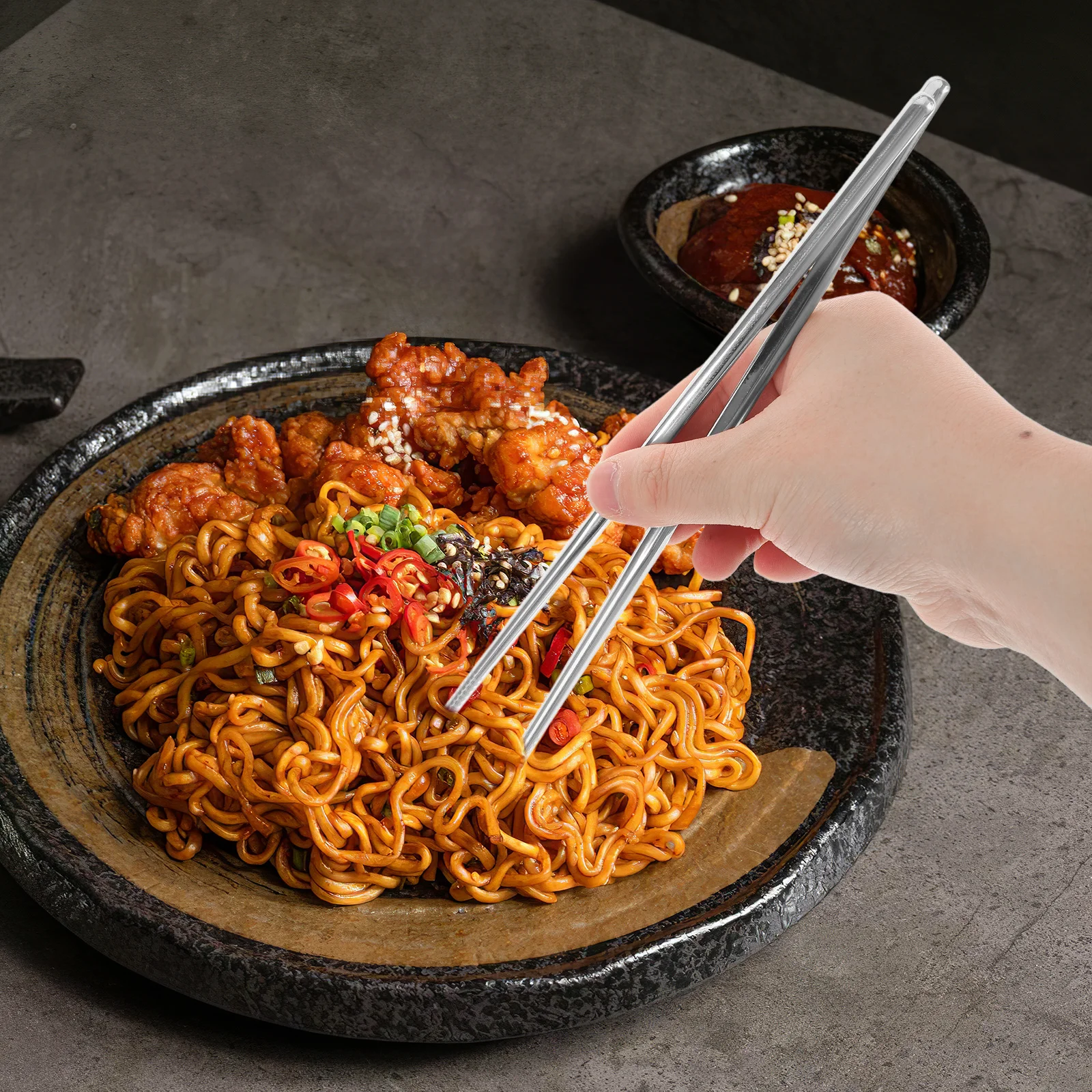 

5 Pairs Stainless Steel Chopsticks Lightweight Reusable Kitchen Household Dishwasher Safe Antislip Design Sturdy Metal Portable