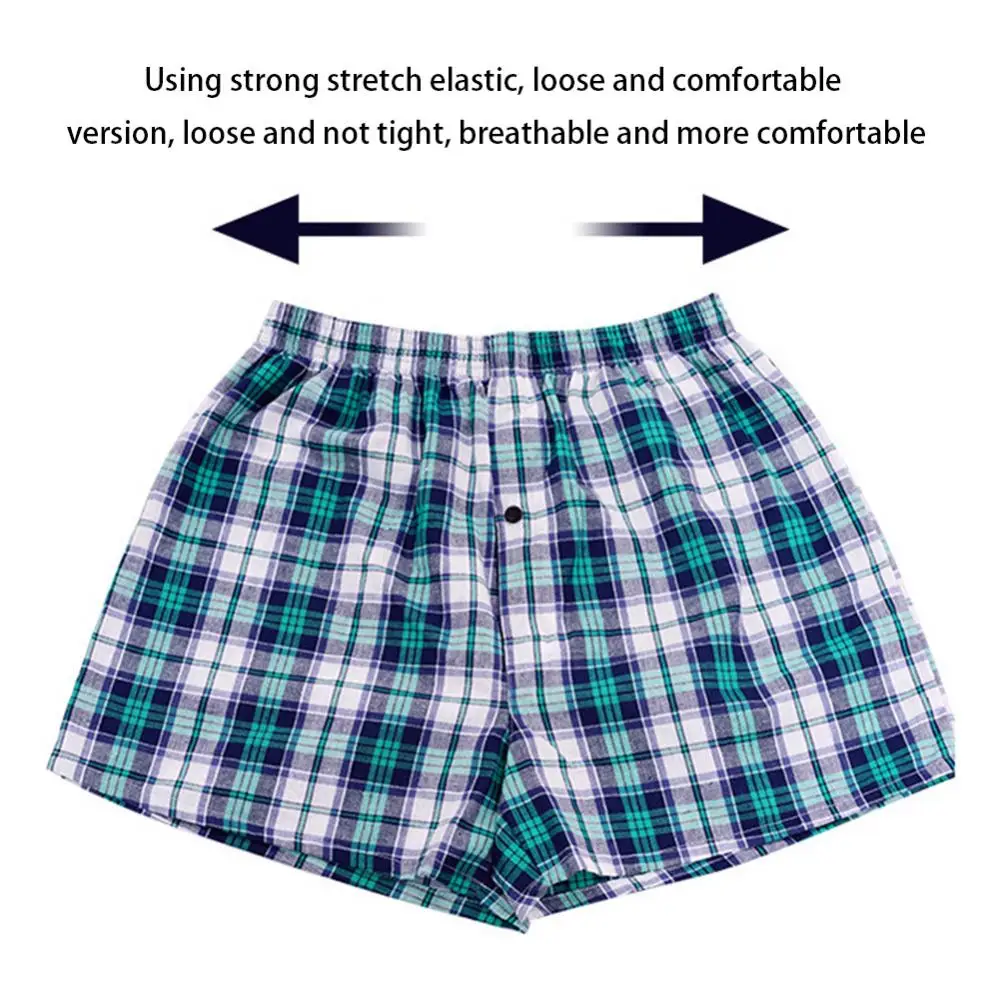 Casual Plaid Print Elastic Waist Men Underwear Summer Beach Pants Boxers Shorts Loose Wide Leg Cotton Short Home Bottoms Trunks