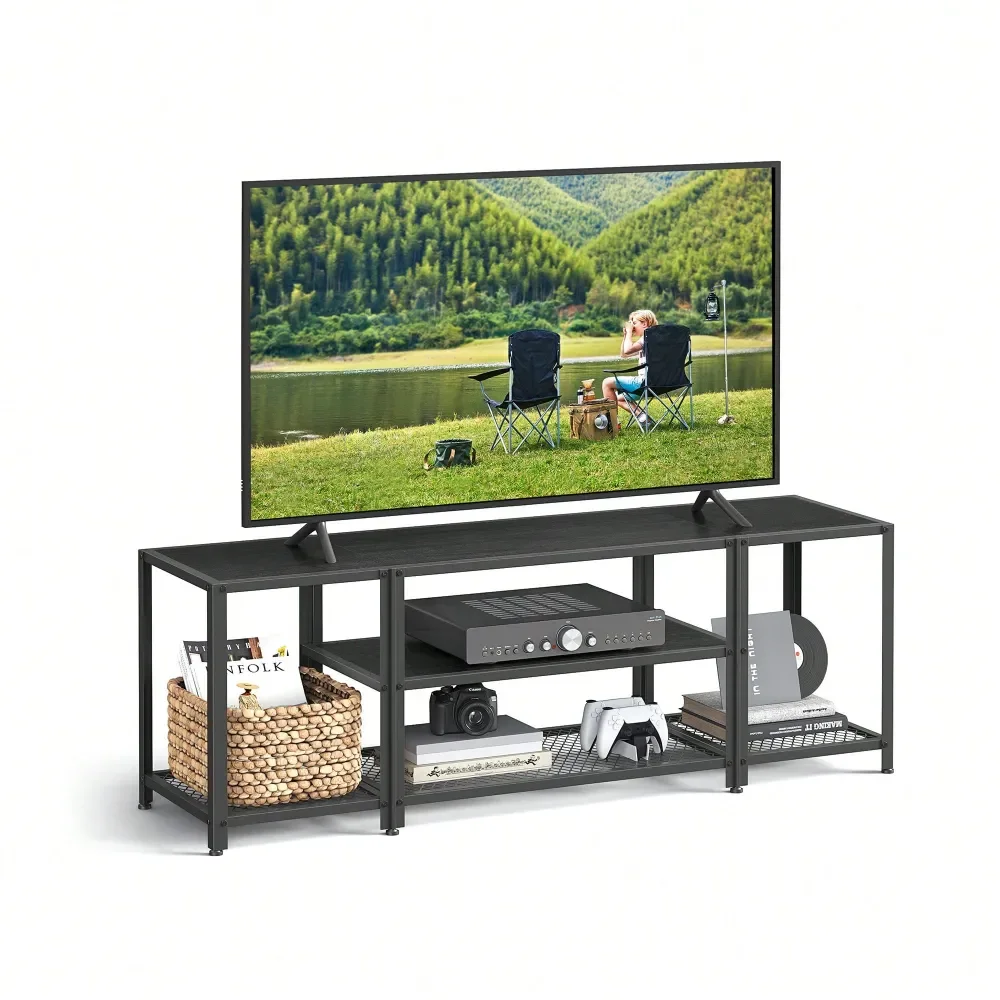 

Modern TV Stand For TVs To 65 Inches, 3Tier Entertainment Center, Industrial TV Console Table With Open Storage Shelves, For