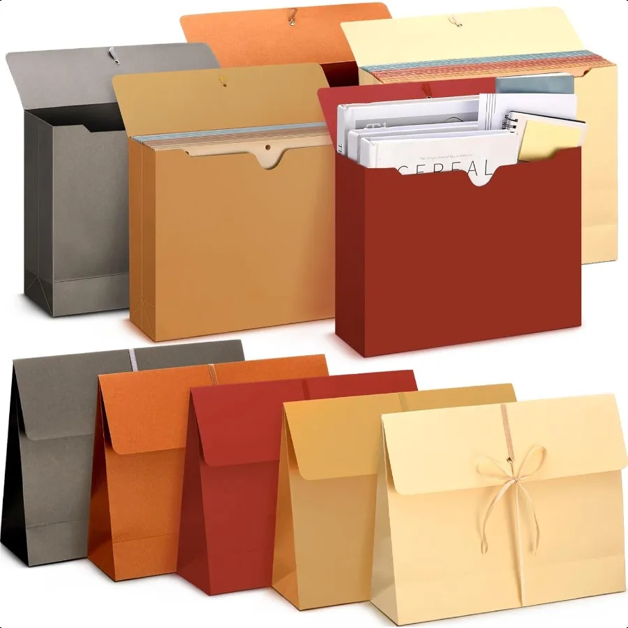 

10 Pack 3.5'' Expanding File Jackets Wallet File Folders with Flap and Cord Closure Letter Size Paper Pockets for Document Stor