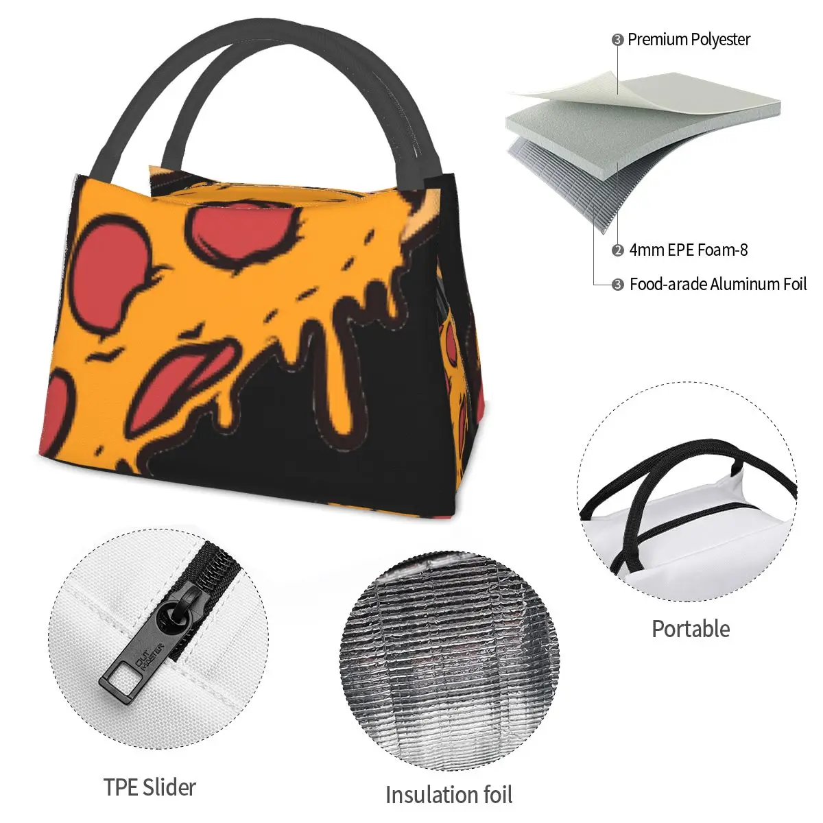 Pepperoni Pizza Portable insulation bag for Cooler Thermal Food Office Pinic Container