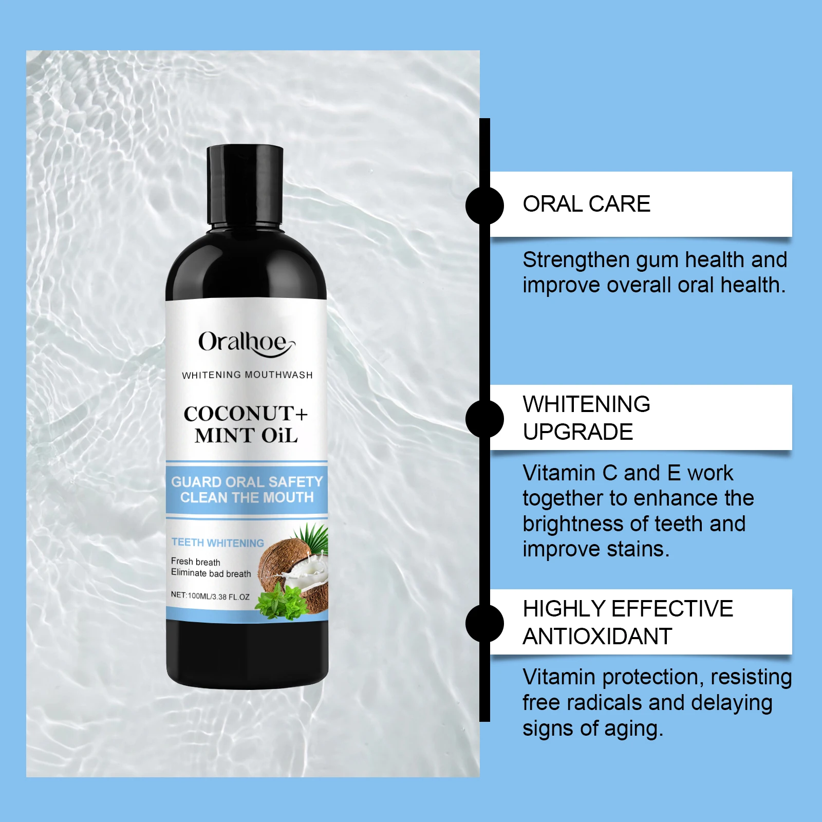 Kokosnoot Mint Mondwater Kit Met Tongschraper Frisse Orale Adem Geurverwijdering Tongschraper Set Tool Tand Mondverzorging Mondwater