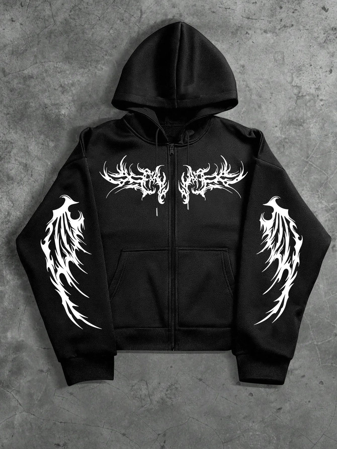 Langärmelige, lockere Sweatshirt-Jacke mit Reißverschluss für Damen und Herren, bedruckt mit einem Dornenmuster, aus warmem und bequemem Stoff. – Detail 2