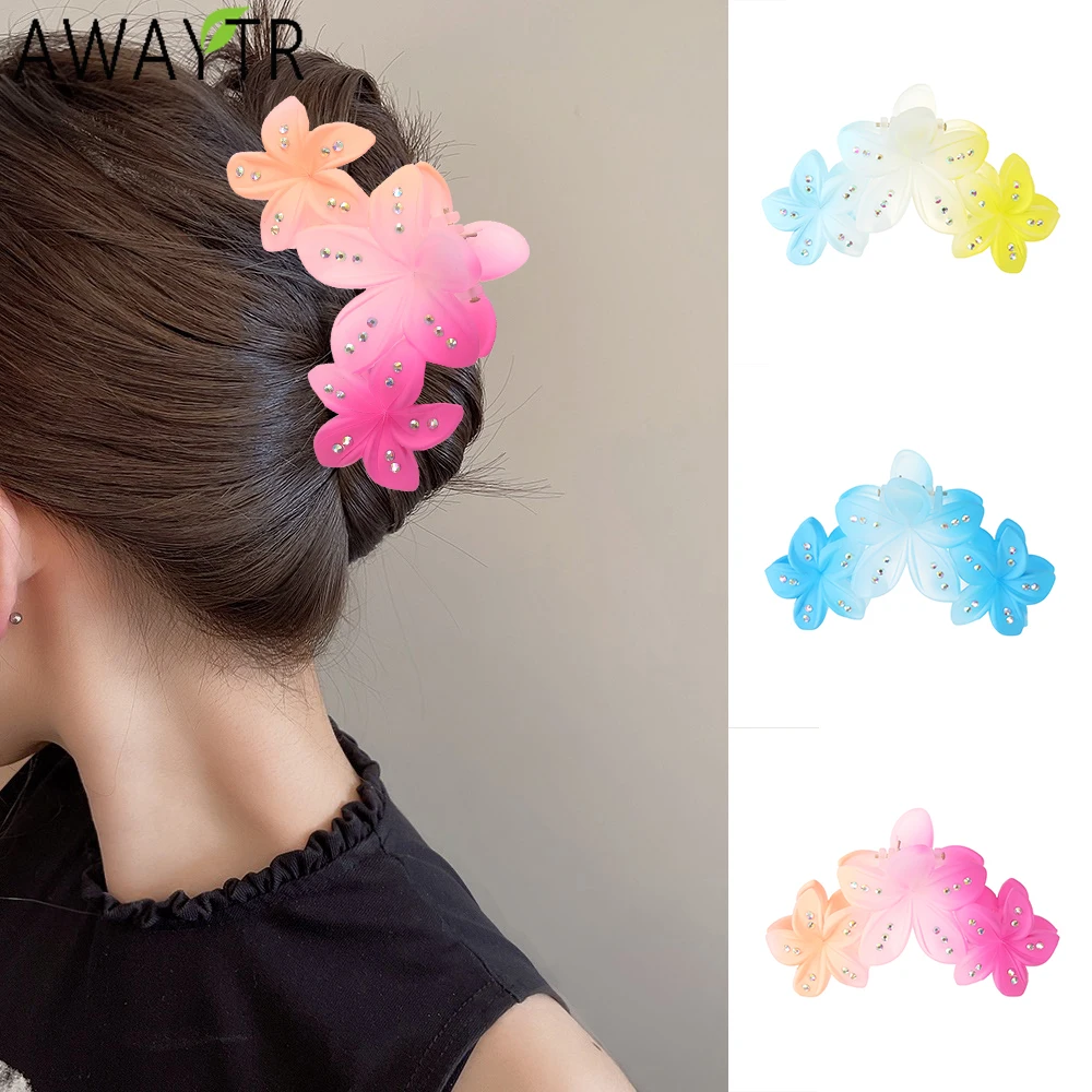 

AWAYTR Diamond Rivet Bauhinia Hair Claws Plastic Floral Hair Clips Crab For Women Girl Gift Hair Accessories Valentine Headwear