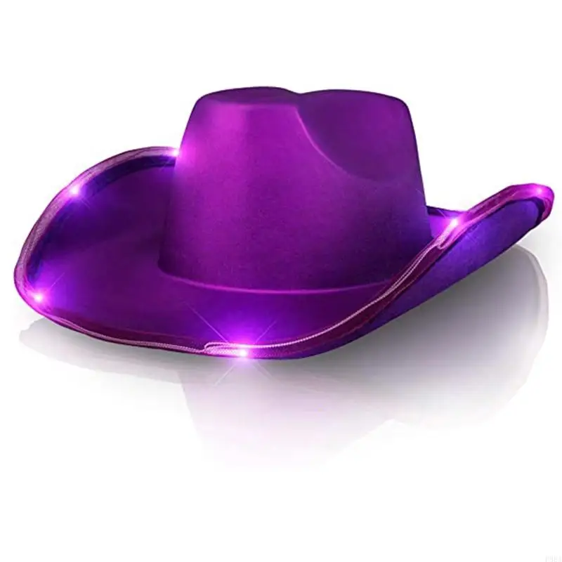 

P88A Retro Light Up LED Light Brim Hat Top Hat Western Cowboy Hat Unisex