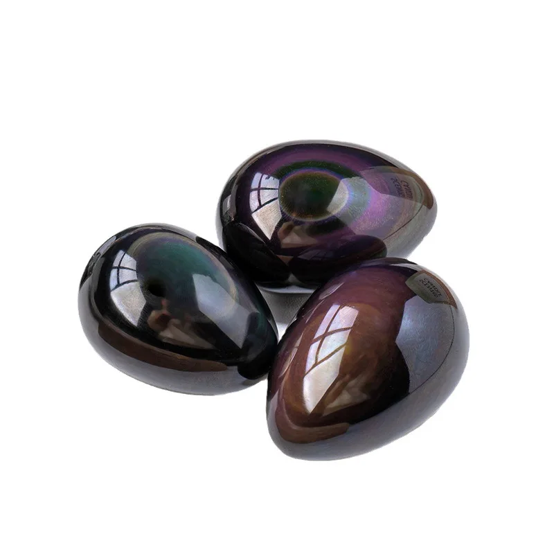 Natural Crystal Rainbow Cat's Eye Obsidian Egg Mineral Standard Jade Massage Egg Craft Decoration Massage Egg Play Crafts