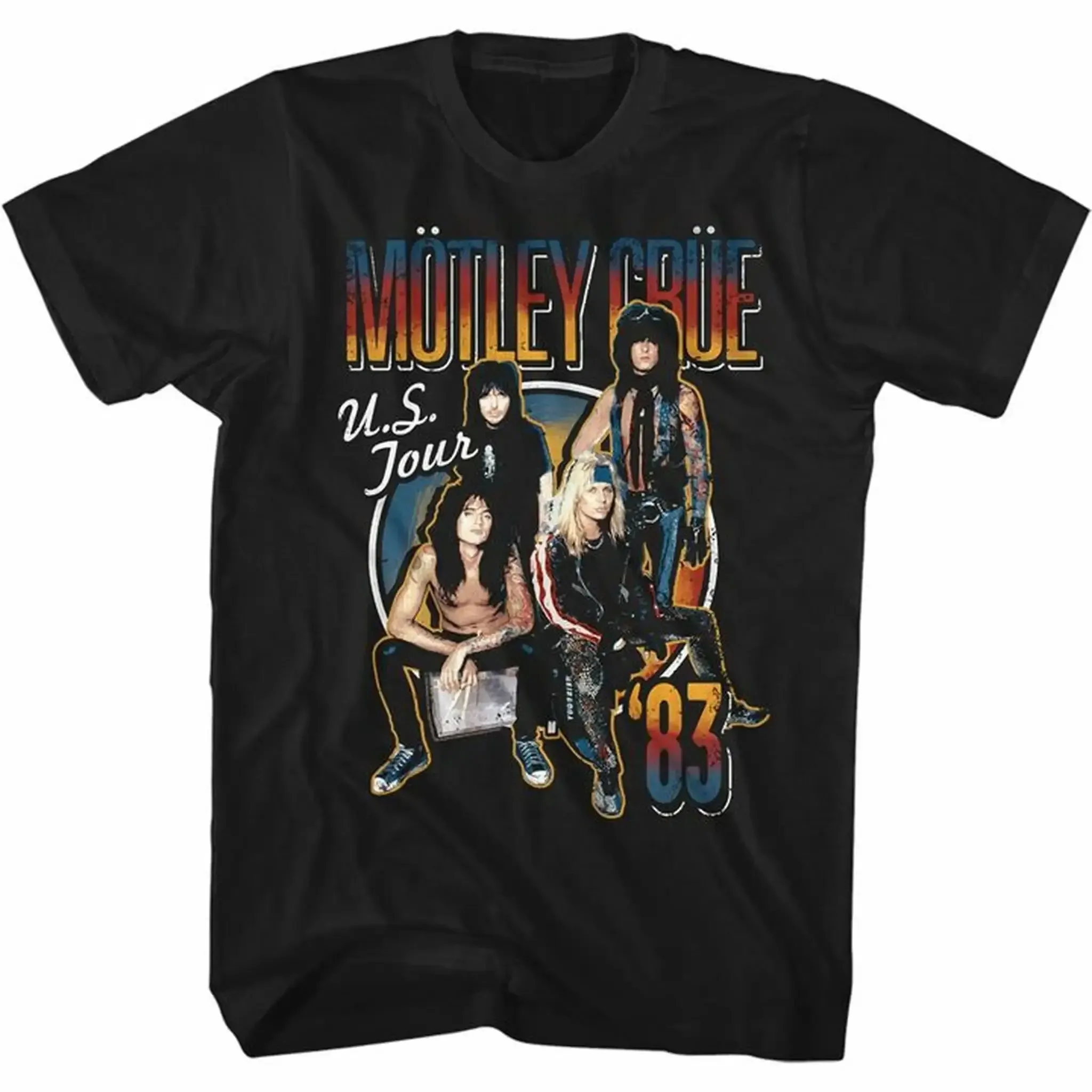 T-shirt imprimé poster classique Hot Rock Punk Motley Crue US Tour 83, style streetwear, coupe oversize, en coton, pour homme et femme, nouveauté été