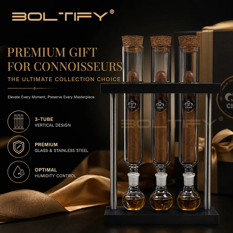3 Hole Glass Cigar Tubes Humidor Set Cigar Flavor Infuser Ball Base & Wooden Plug Cigar Incense Glass Tube Set