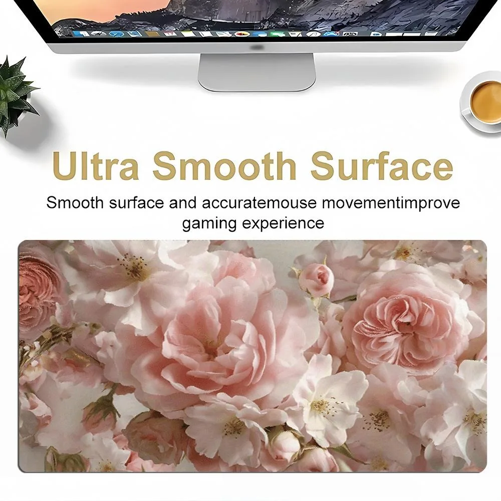 Extra-large romantic peony and rose mouse pad - Soft pink floral design tapete escritorio repose poignet clavier capibara