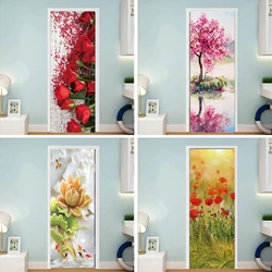 Spring Flowers Door Stickers 3d Pink Cherry Tree Stickers Beautiful Nature Flowers Mural Poster Bedroom Stickers