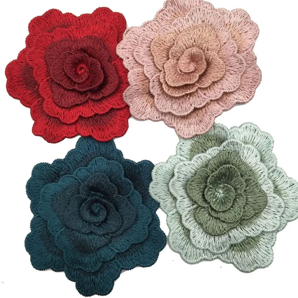 3PCS Multi-layer 3D Flowers Embroidered Appliques Handmade DIY Crafts Clothing Appliques Exquisite Garment Decoration