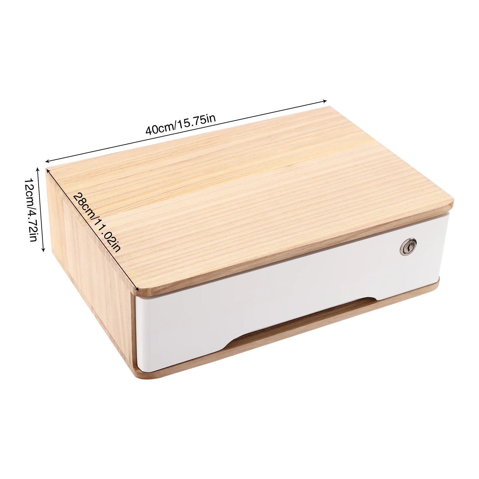 40*28*12cm Indoor Wood Desktop Storage Box Rectangular Office Supplies Drawer Organizer with Recessed Handle