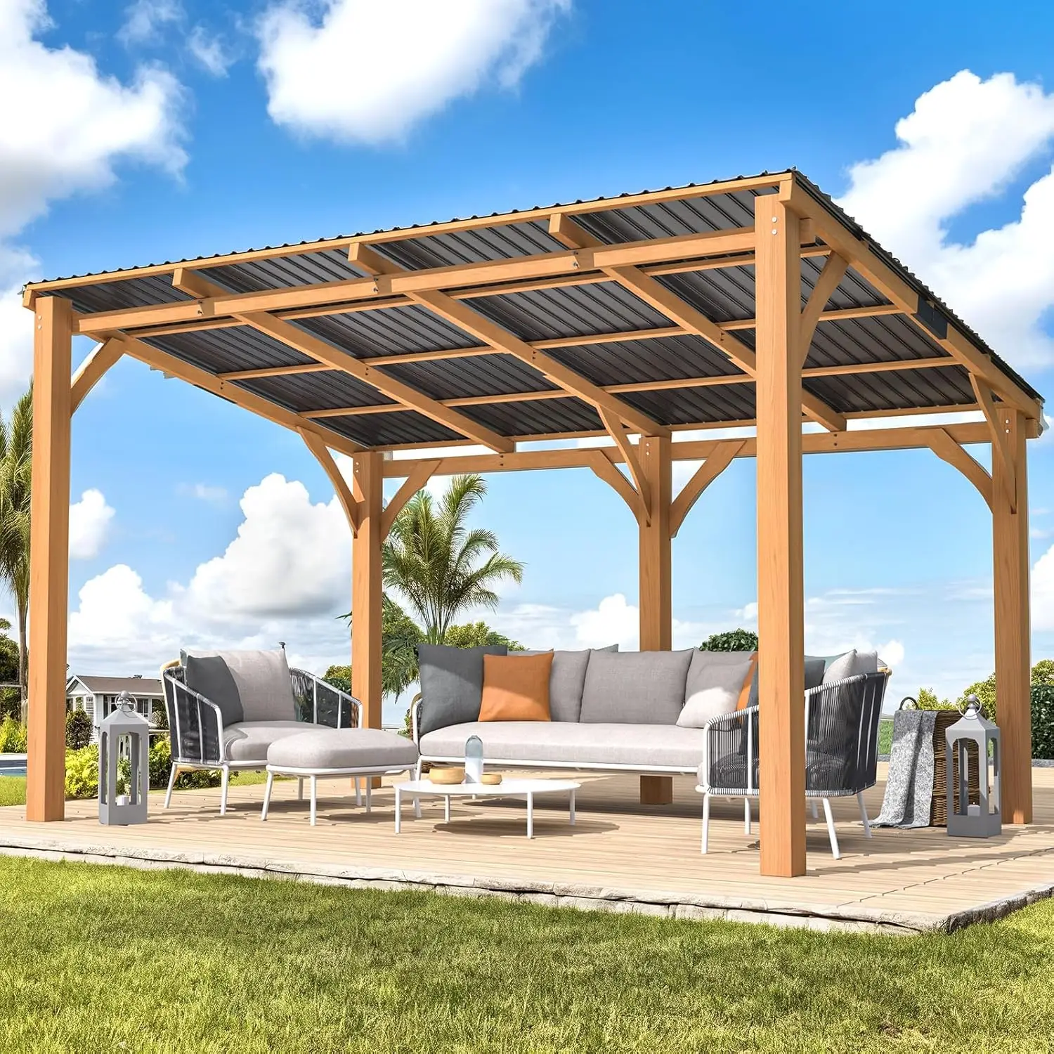 

Уличная беседка из кедра 10'x14' для патио, распродажа уличных навесов и беседок с жесткой крышей 14x10, пристенные, на заказ