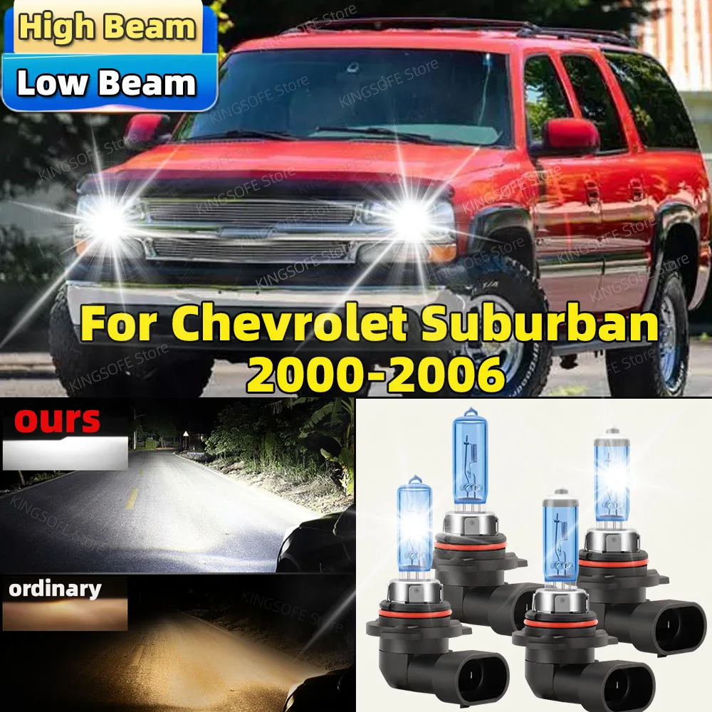 4Pcs 100W Halogen Lamp Canbus Car Headlight HB3 HB4 High Low Beam 6500K For Chevrolet Suburban 2000 2001 2002 2003 2004 05 2006