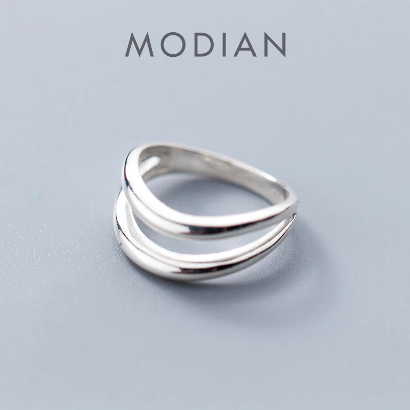 

Женское Двухслойное кольцо Modian из стерлингового серебра 925 пробы с геометрической линией, изящная вечерняя бижутерия