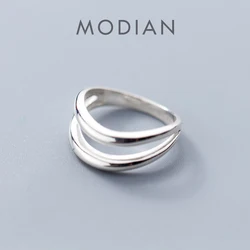 Modian Double Layer Geometric Line Sterling Silver 925 Thick Ring for Women Fashion Simple Ring Party Gift Fine Jewelry