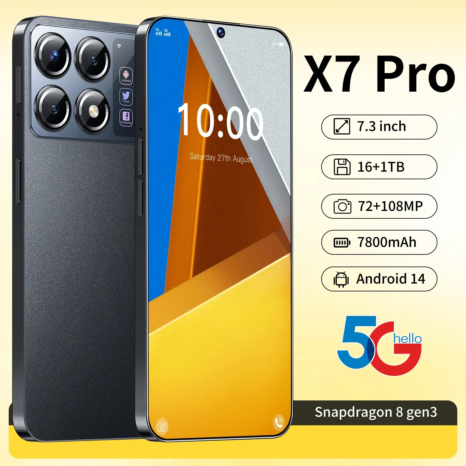 

X7 Pro 2025 New 7.3HD Global Edition Original Smart Dual Card 7800mAh Battery Facial Recognition Function