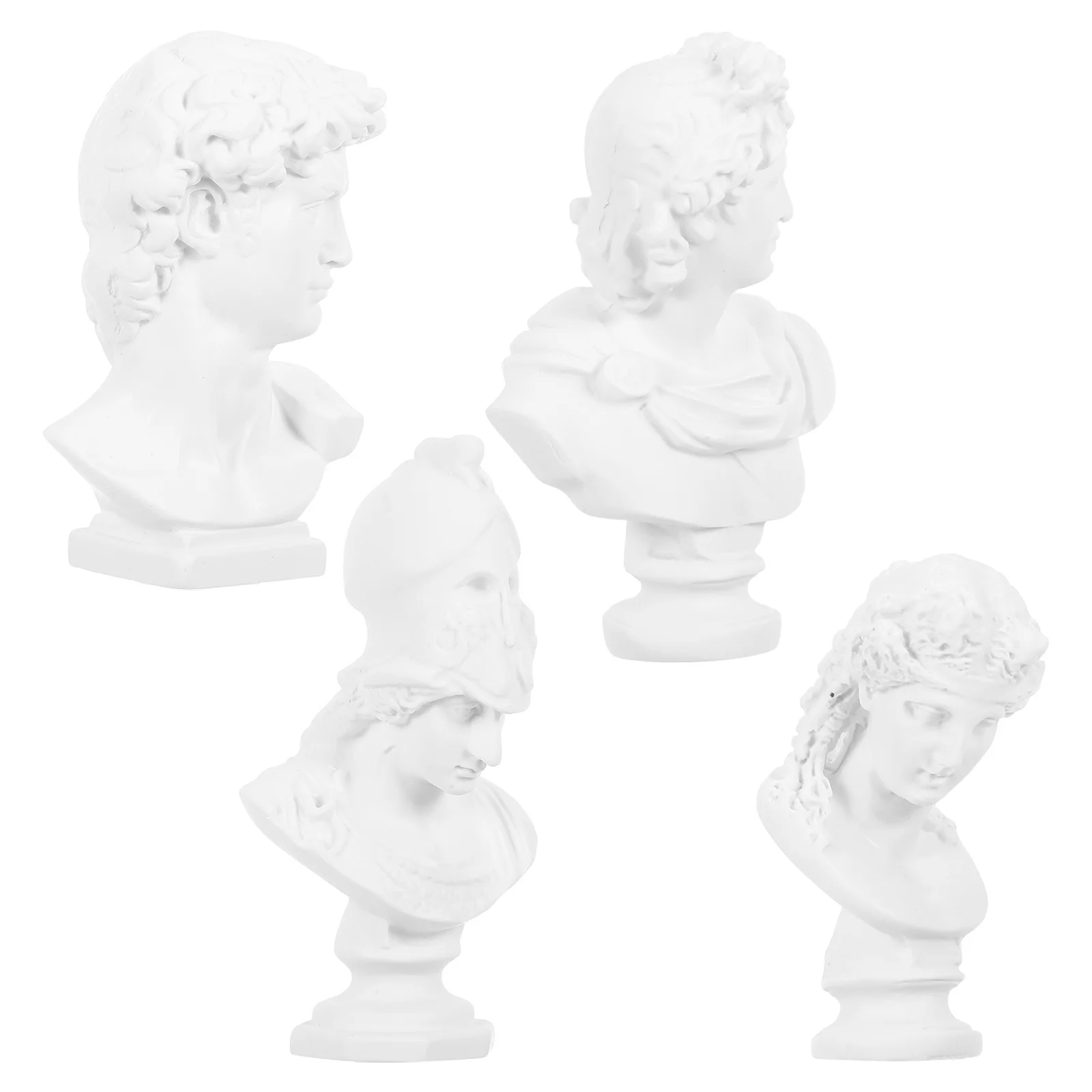 Juego de Mini escultura de busto griego, estatuas de resina compactas para bocetos artísticos, decoración del hogar, figuras de resina de mitología renacentista, 4 Uds.
