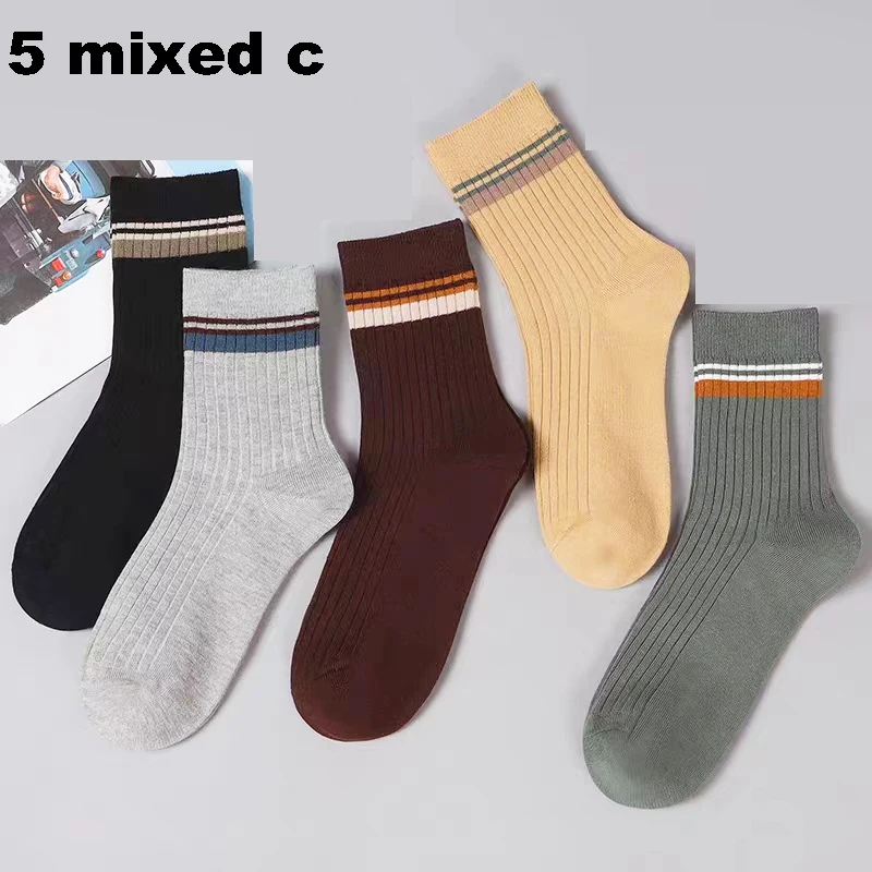 2023 Brand New Autumn Men\'s Socks Black Casual Business Stripe High Quality Cotton Socks Male Gifts Warm Winter Harajuku Socks