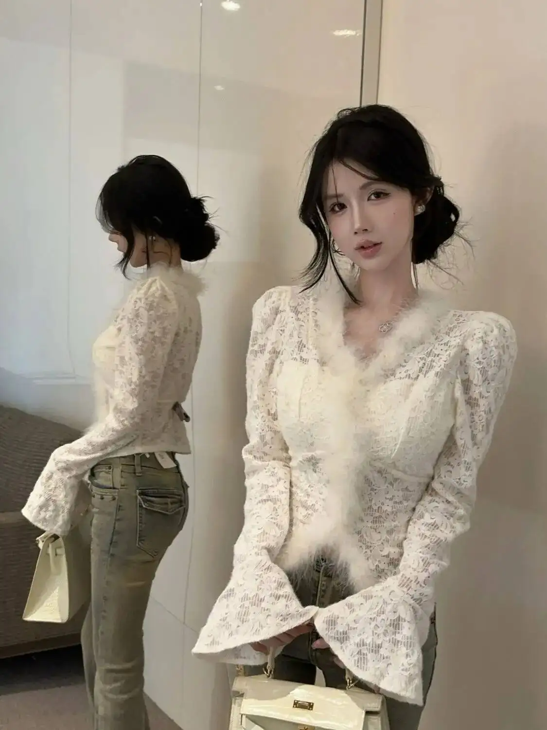 

Versatile Pullover V Neck Base Blouse For Women Fashionable Light And Mature Style Top