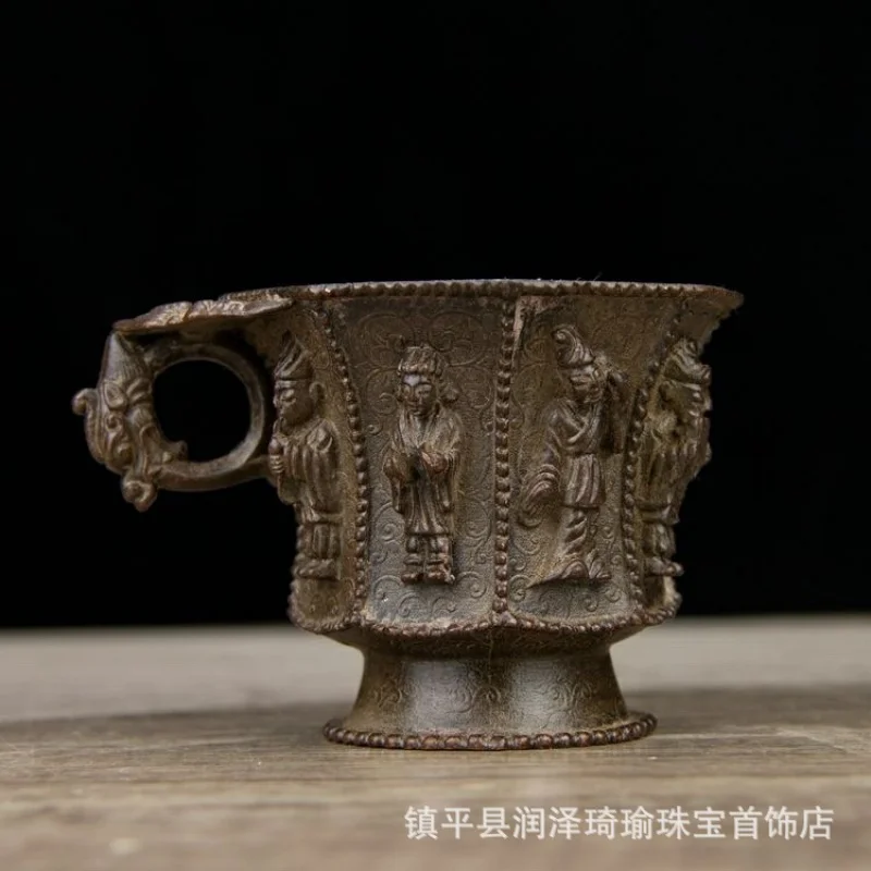 

Antique Antique Collection Tang Dynasty Music Figurines Character Pattern Octagonal Cup Copper Handmade Collectibles Antiques