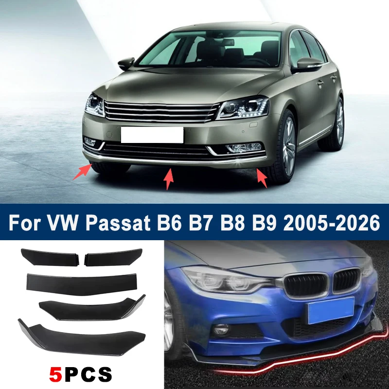 For VW Passat B6 B7 B8 B9 2005-2026 model, adjustable 5PCS front bumper lip spoiler protection decorative kit, car body kit