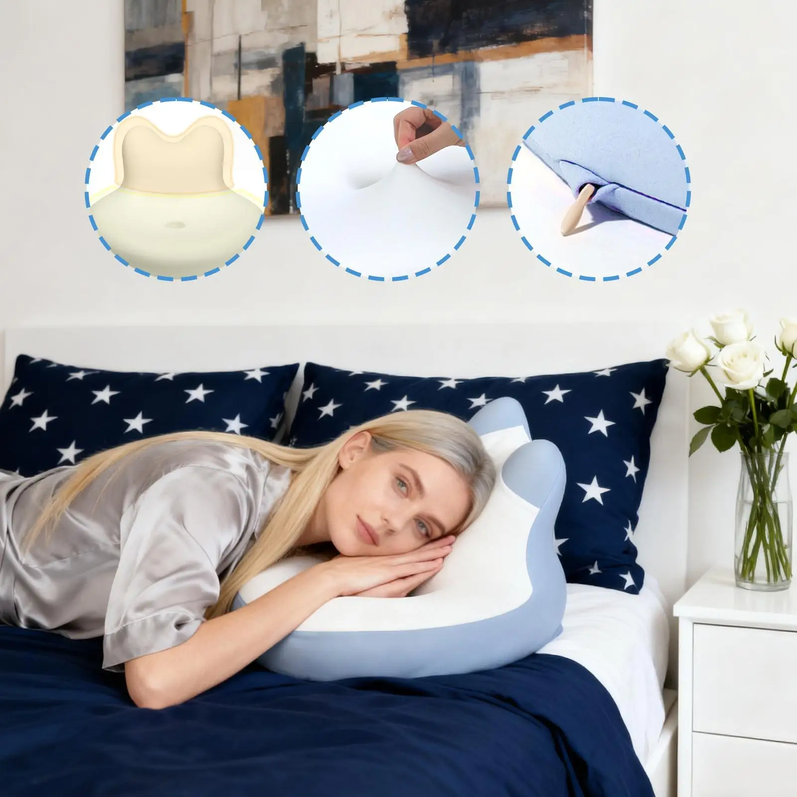 

Prone Pillow For Sleeping Cat Ear Shape Waterproof Cute Prone Down Sleeping Reading Pillow For Women Men Adults Seniors