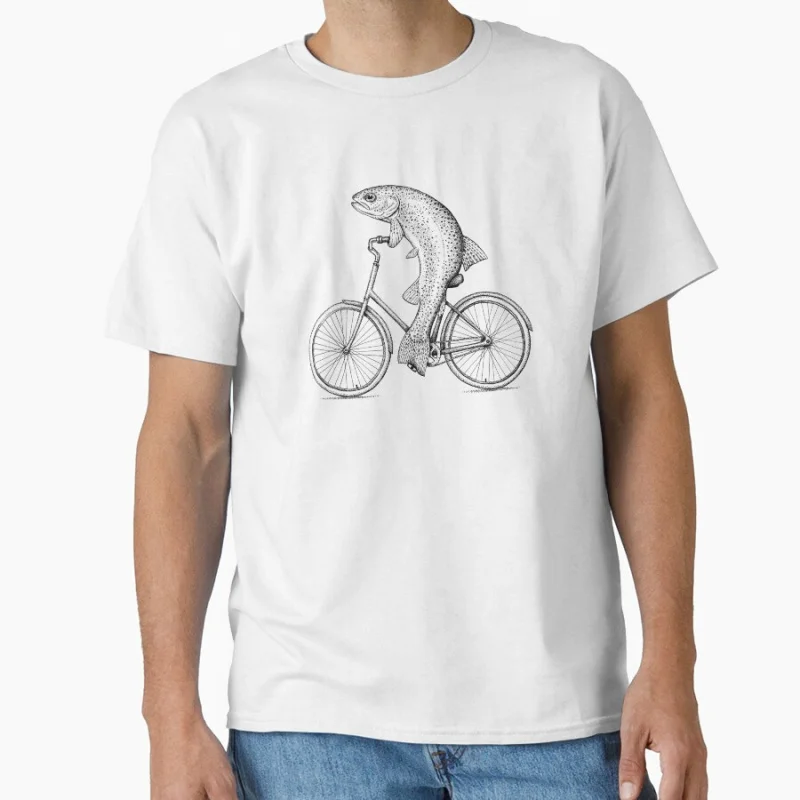 

Bike Trout cute animals Funny Shark Ahhh Time to Relax Summer humor gift T shirt for men Large size Tops S-6XL mens clothing