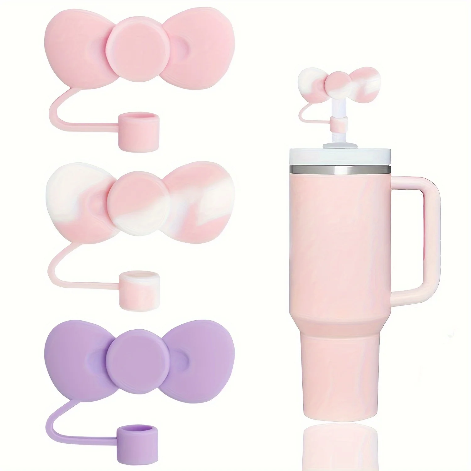 Schleifen-Strohhalm-Abdeckungen, Kappe, kompatibel mit Stanley 30 und 40 Oz Tumbler, niedliche wiederverwendbare Getränkebogen-Strohhalme, Abdeckungen, Küchenzubehör