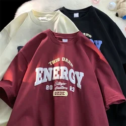 Pure cotton American retro t shirt heavyweight short sleeved men and women oversize loose summer trendy couple tops men clothing