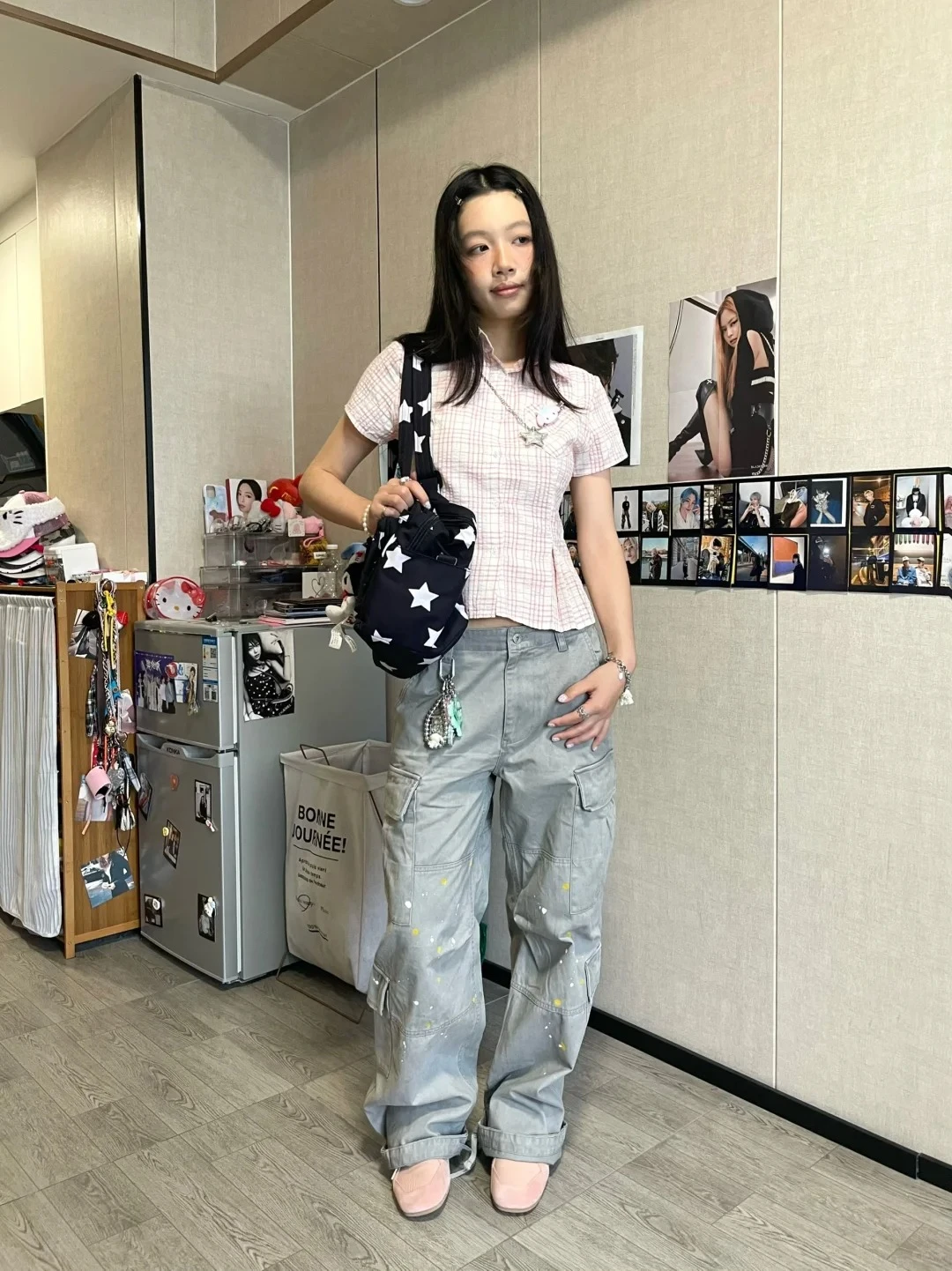 Genayooa Y2k اليابانية منقوشة قميص المرأة قصيرة الأكمام جيب سليم 2000s الجمالية المحاصيل القمم الصيف خمر بلوزة وقميص الرجعية