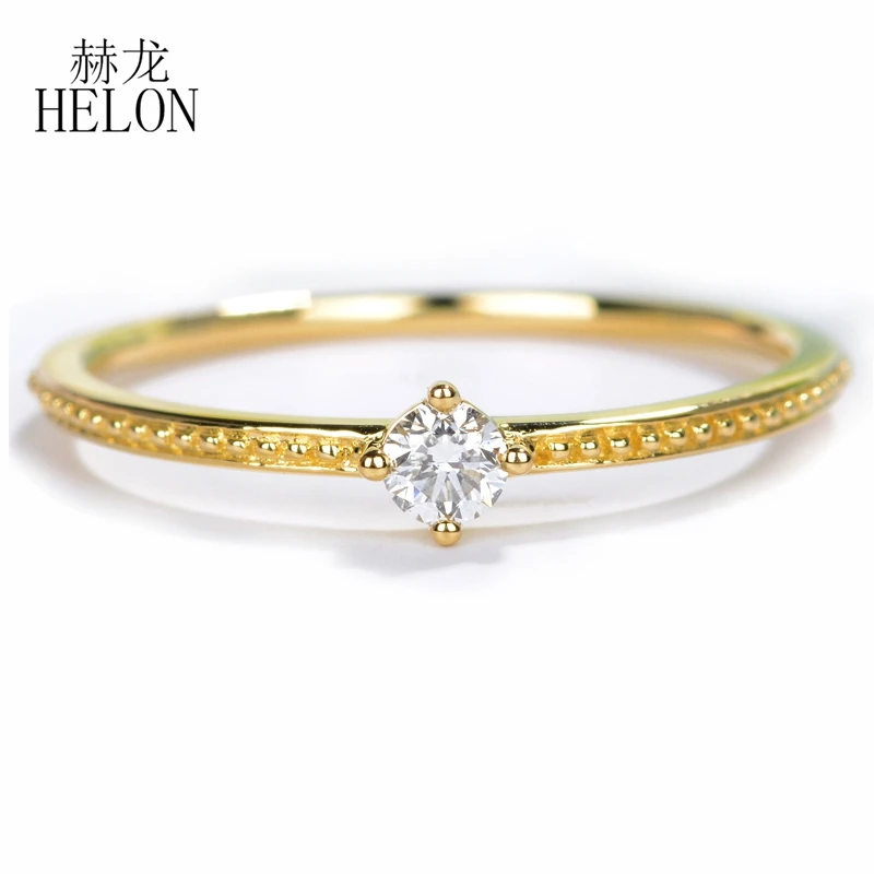 HELON HELON Solid 14K AU585 Yellow Gold Round 0.10ct Natural Diamonds Engagement Ring Women Wedding Band Anniversary Bridal Gift