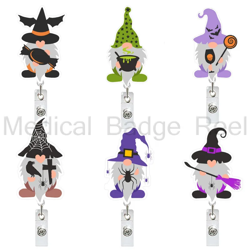 New Funny Halloween Gnomes Nurse Badge Reel, Cute Acrylic Retractable Nurse Badge Reel, ID-Tag Card Holder Clip Wholesale