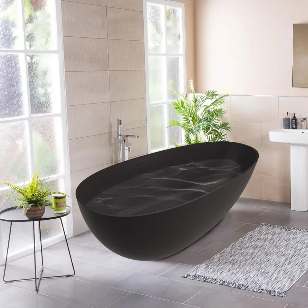 

59 "solid Surface Independent Bathtub Egg Shaped Stone Resin Matte Black Independent Bathtub with Drainage Bathroom Fixture