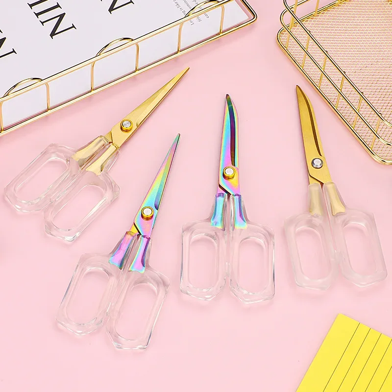 Dobeli White Translucent ABS Handle Office Scissors Household Stainless Steel Sharp Colored Titanium Golden Shear DIY Student