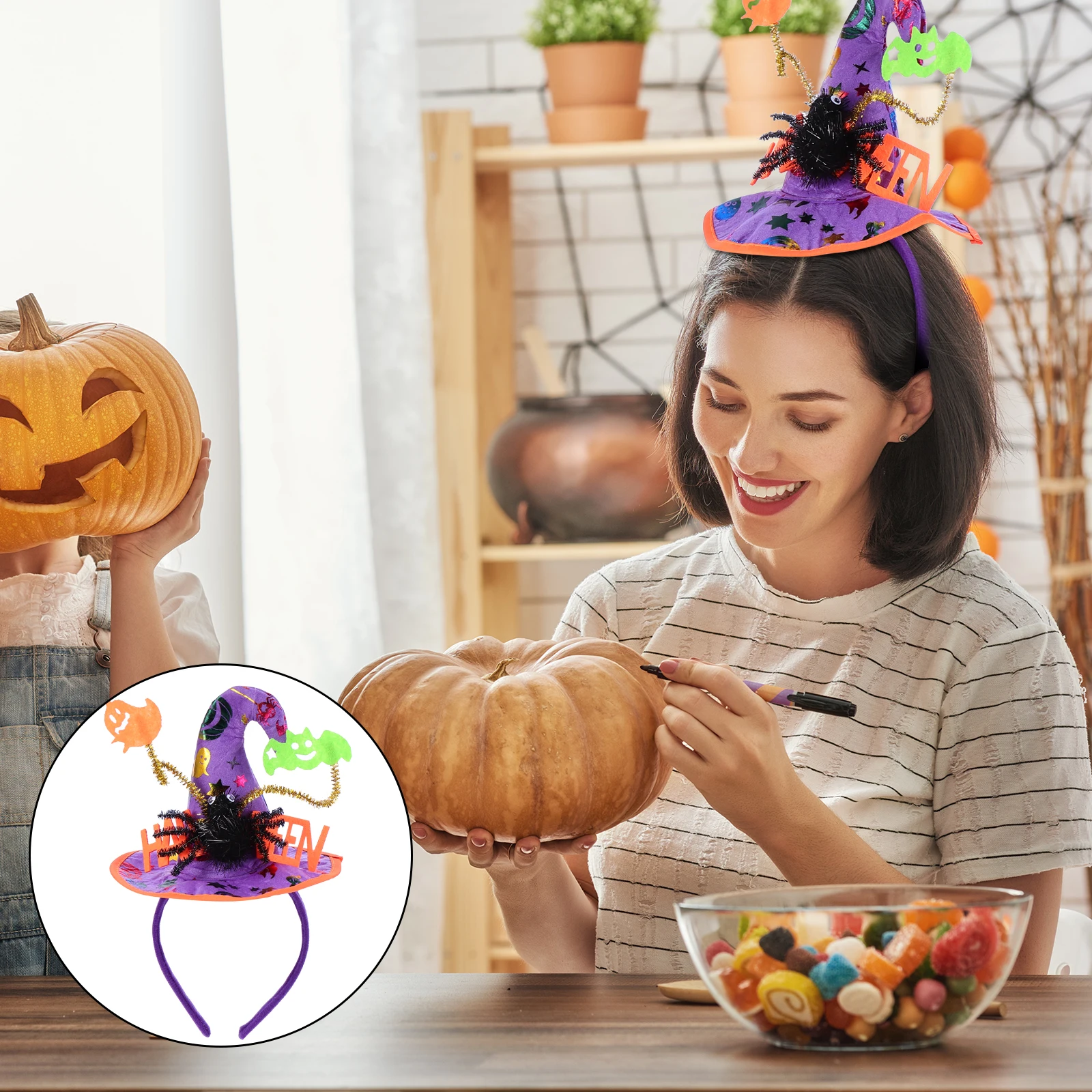 

2Pcs Spider Hat Headb Halloween Hair Accessories Kids Party Favor Hoop Hair Accessories Design Black One Size Fits All