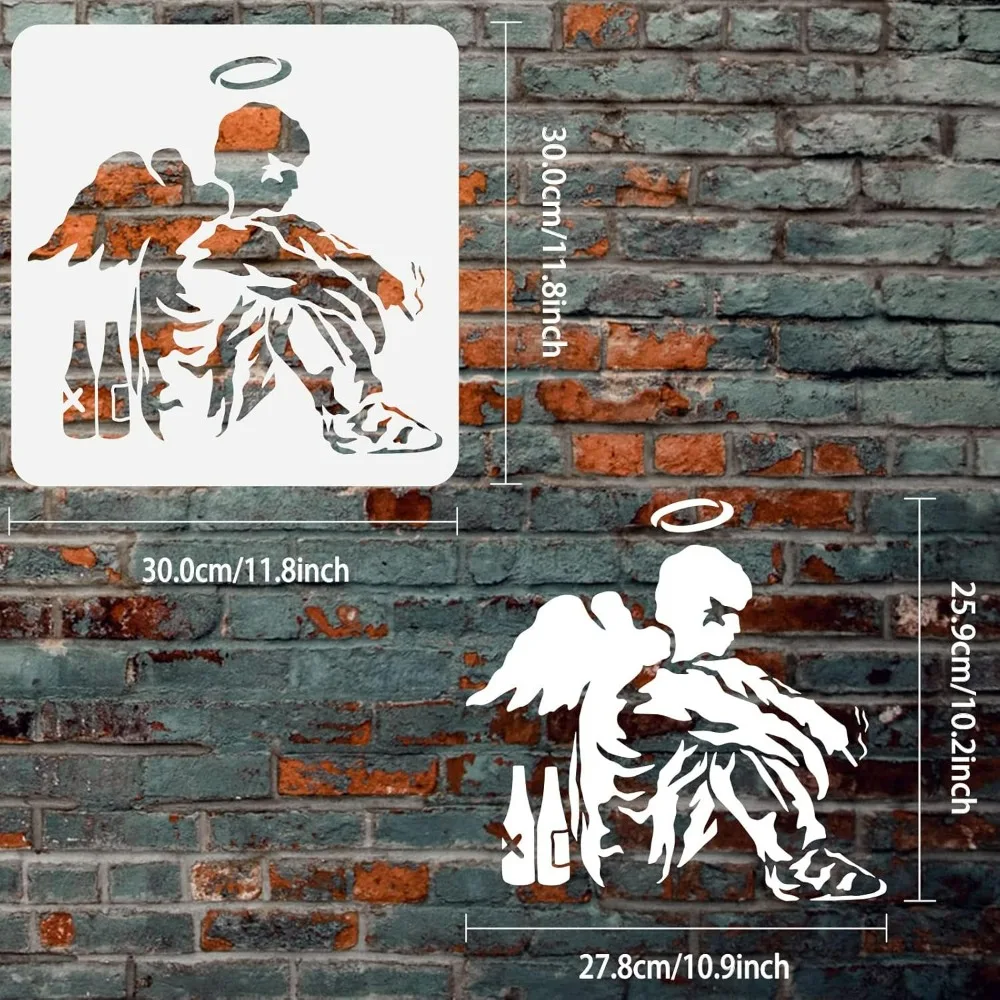 Banksy Fallen Angel Stencil 11.8x11.8inch Reusable Fallen Angel with Wine Bottles Pattern Painting Template DIY Art Banksy