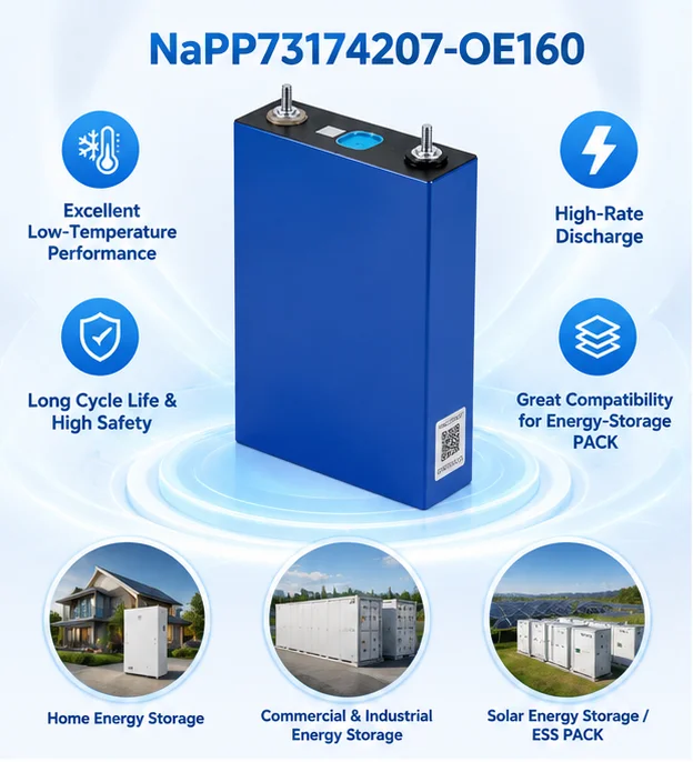 E-power NaPP73174207-OE160 160Ah Prismatic Sodium-ion Battery Cell 2.85V 456Wh for Solar Energy Storage System (ESS)