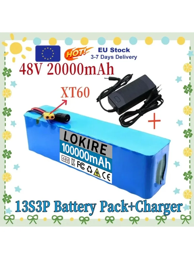 2025 nuevo envío UE 48V 100Ah2000W 13S3P DC/T bateria de iones de litio adecuada pour moteurs de 48V con BMS + cargador de 54,6V